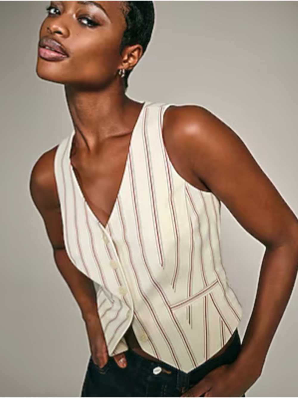 Express Editor Striped Vest
Sleeveless Button Front
